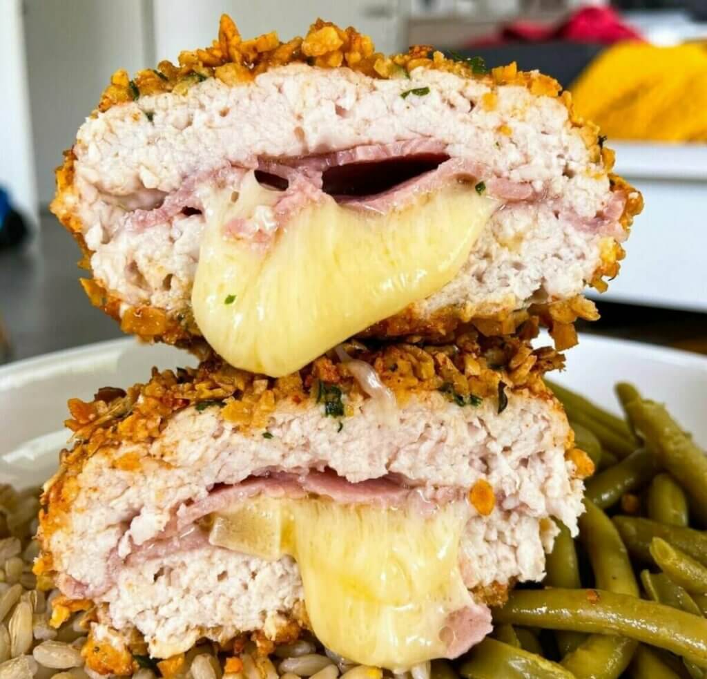 Cordon bleu coupé en deux.